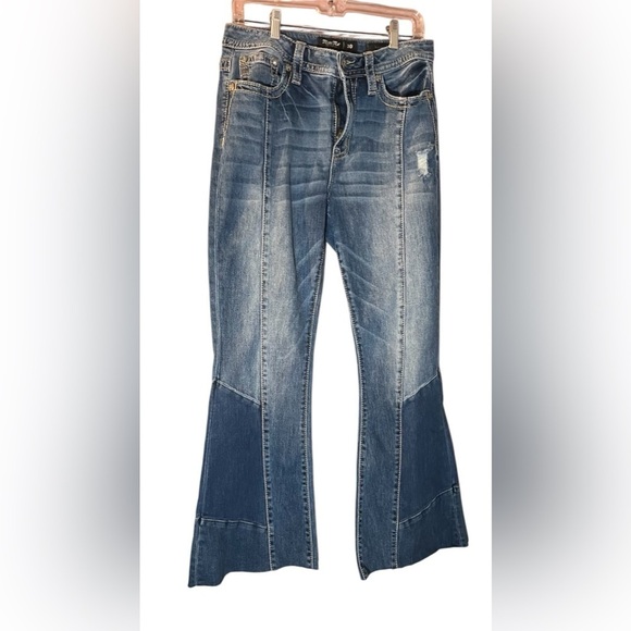 Miss me ladies heaven flare wide leg high rise jeans boho grunge retro size 30 - Picture 1 of 13